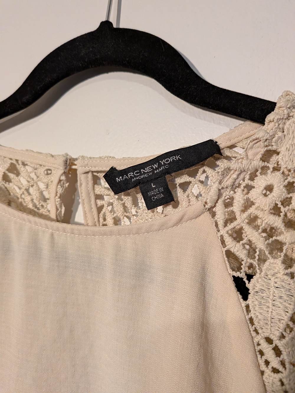 Marc New York Beige Crochet Sleeve Women's Top